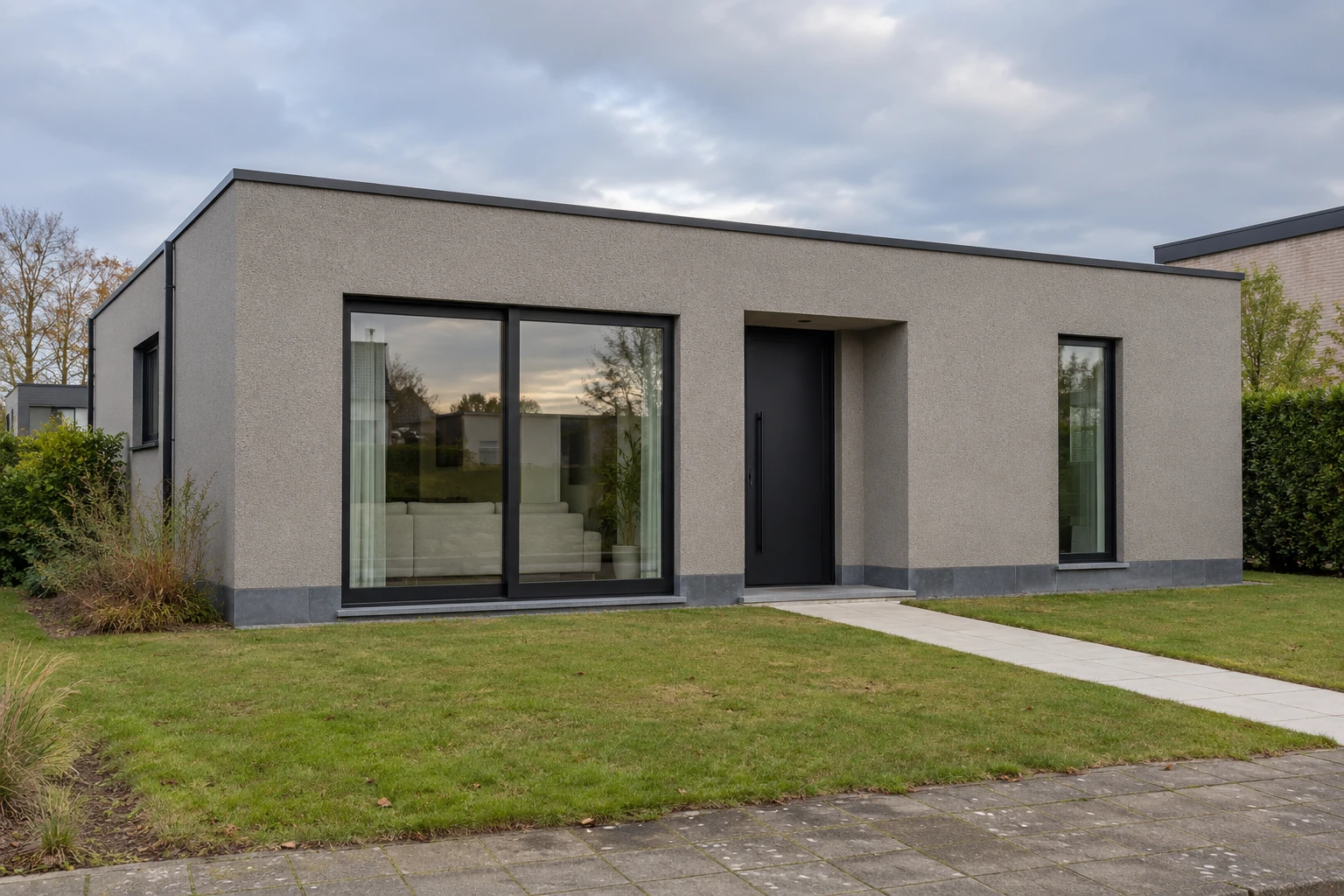 Grijze crepi bij een gelijkvloerse villa