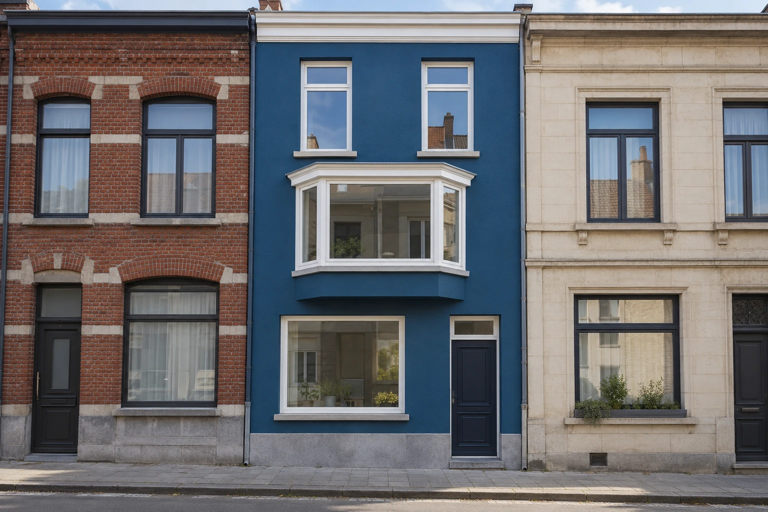 Petrolblauwe crepi aan een stadswoning