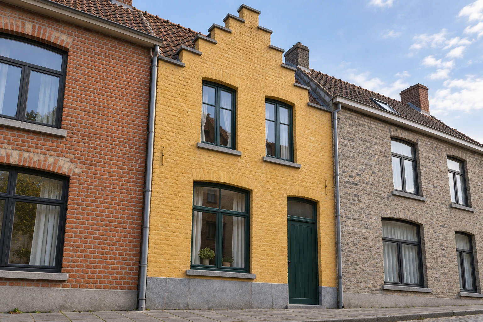Okergele kalei bij een trapgevel