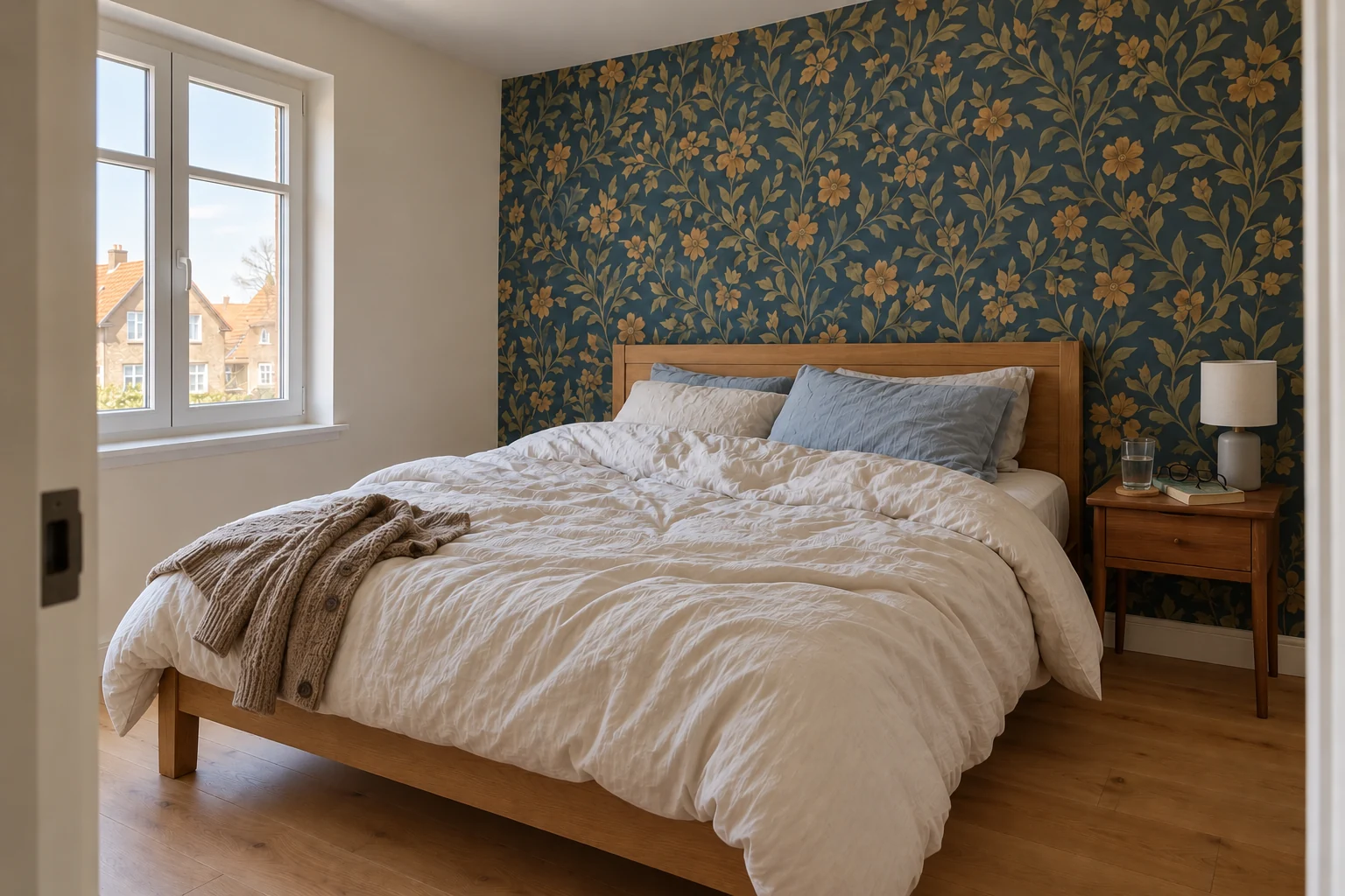 Botanisch behang in een slaapkamer